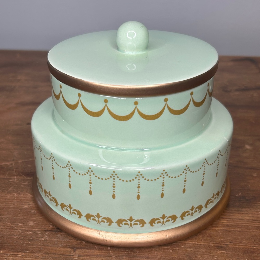 Burton  Burton Ceramic Tiered Cake Cookie Jar Mint Green Gold Wedding Birthday
